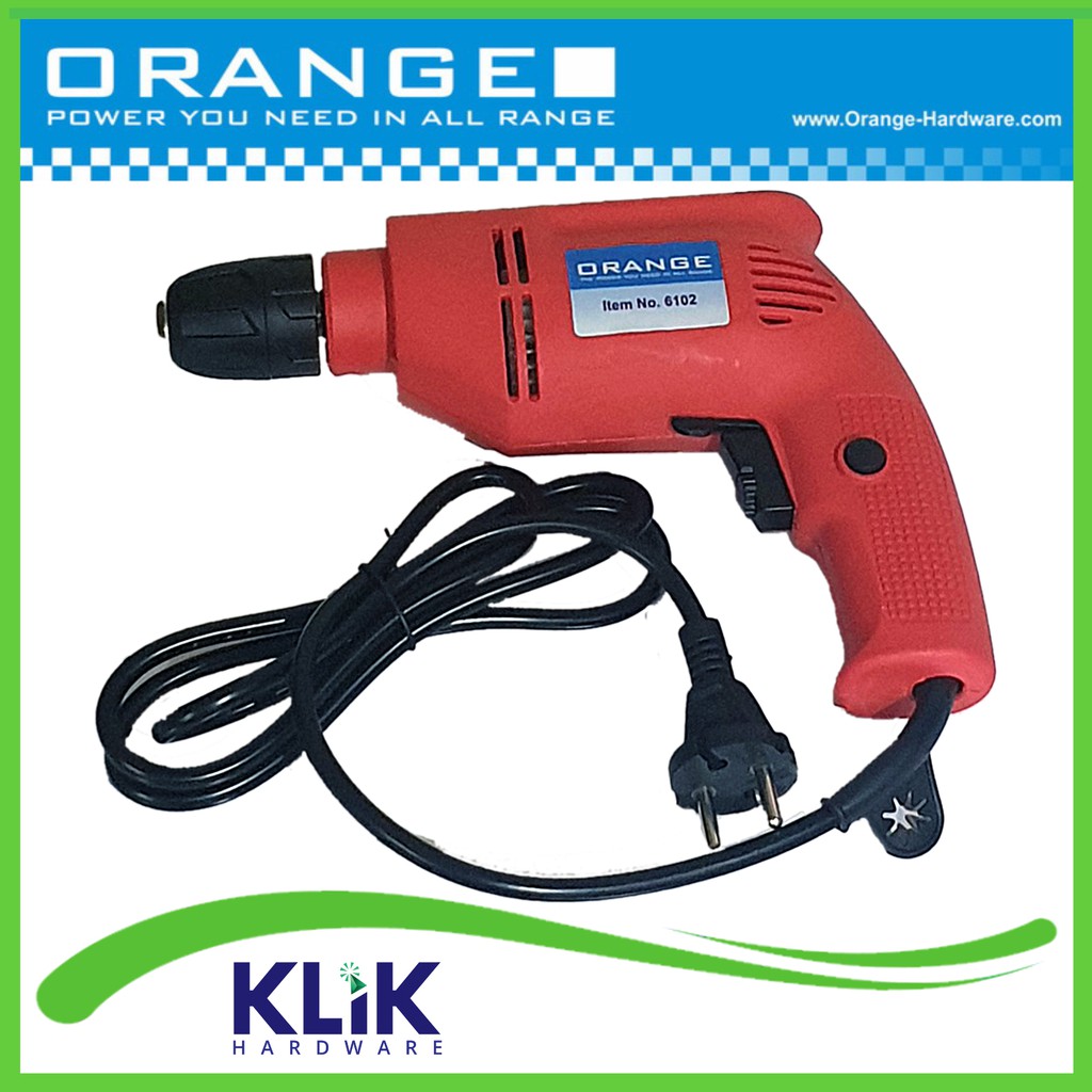 Orange Mesin Bor Listrik Tangan Keyless 10 mm Bolak Balik Variable Speed