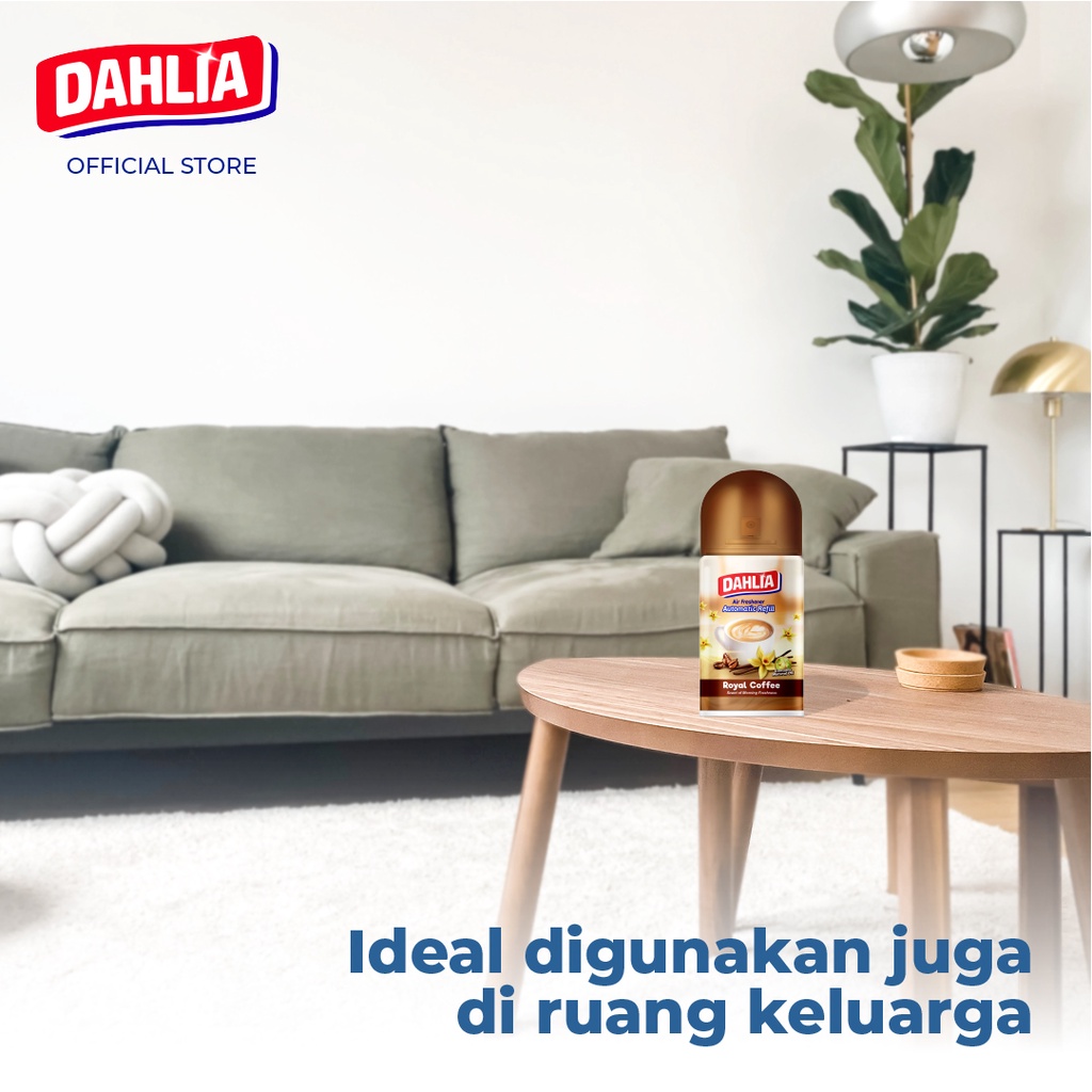 DAHLIA Air Freshener Automatic Refill Royal Coffee Isi 1 (225ml) - Pengharum Ruangan Otomatis, Wangi Kopi yang Hangat &amp; Menghilangkan Bau