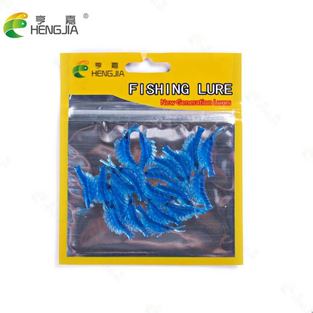 Hengjia 20pcs/lot Umpan Pancing Mini Soft lure Udang Luminous Shrimp Bait 2.7cm 0.3g Untuk Memancing Di Laut 8 Color Alat Pancing