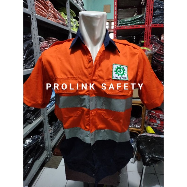 LENGAN PENDEK SERAGAM BAJU SAFETY ORANYE NAVY SCOTLIGT BESAR