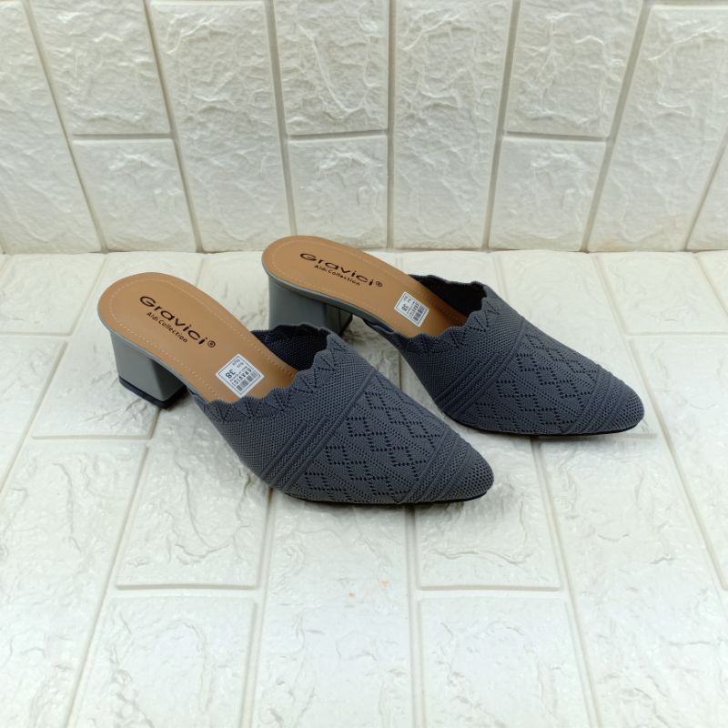 GRAVICI - Sepatu Slip On Mules Wanita Bahan Rajut Import WA 02