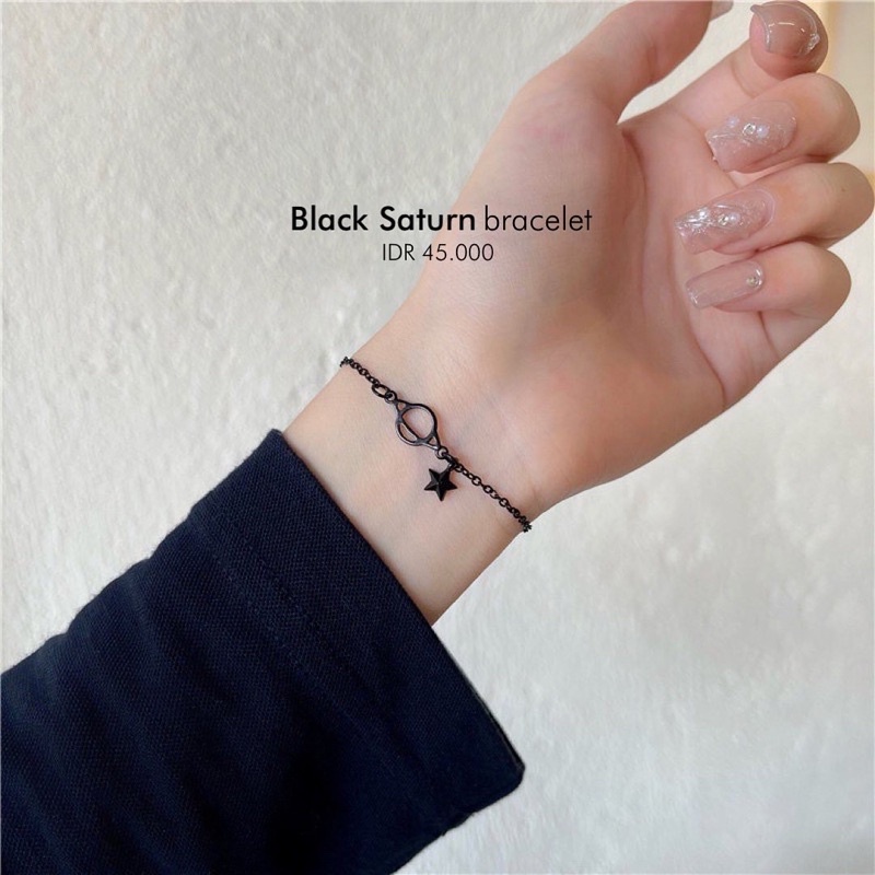 Ark.co - GELANG Black Saturn bracelet planet bintang hitam fashion minimalis