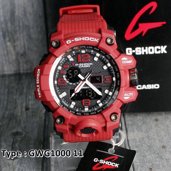 Jam Tangan G Shock GWG1000 Casio Full Red Mudmaster digital analog hari tanggal aktif Termurah