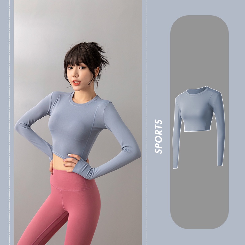 [OXY] Baju Olahraga Wanita Lengan Panjang Yoga Crop Top 2003 (S/M/L)-4