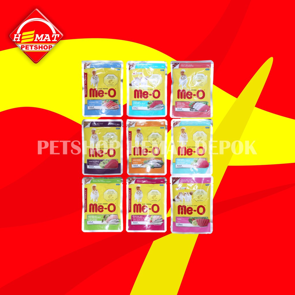 Meo Makanan kucing Basah Cat Food Pouch Wetfood Me-O Sachet 80 Gram