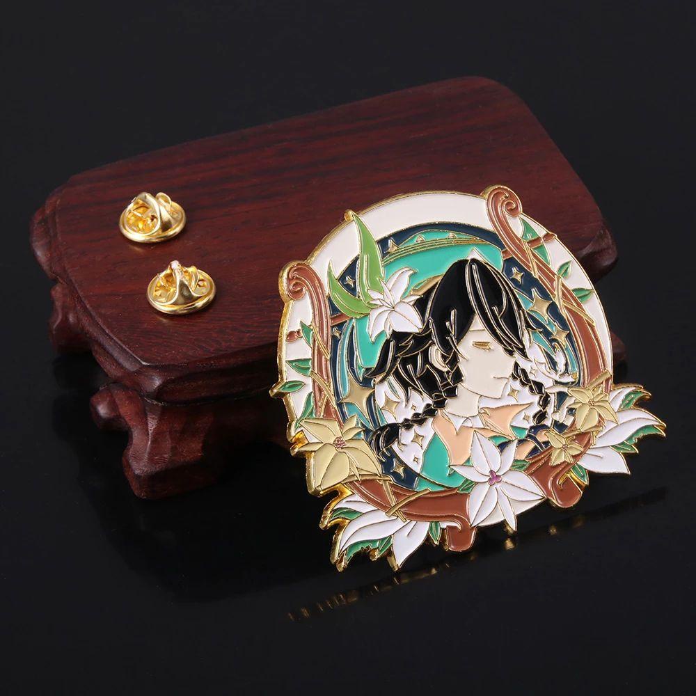 Lanfy Genshin Impact Bros Souvenir Perhiasan Hadiah Anime Keqing Medali Liontin Venti Bros Pin