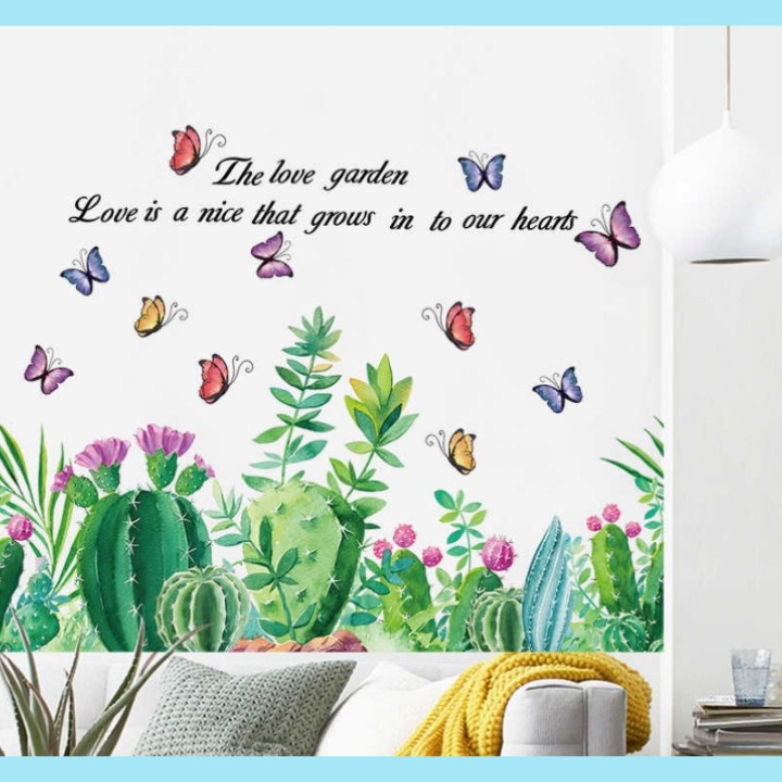 D 202 WALL STIKER SETIKER  STICKER DINDING TEMBOK STICKER WALLSTICKER UK 90X60 JBTR KAKTUS LOVE 9326