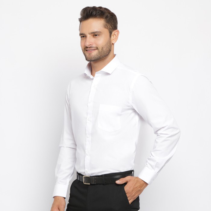 Kemeja pria Carlos Moreno Kemeja Polos Pria SlimFit Lengan Panjang - Putih - Putih, L jumbo lengan p