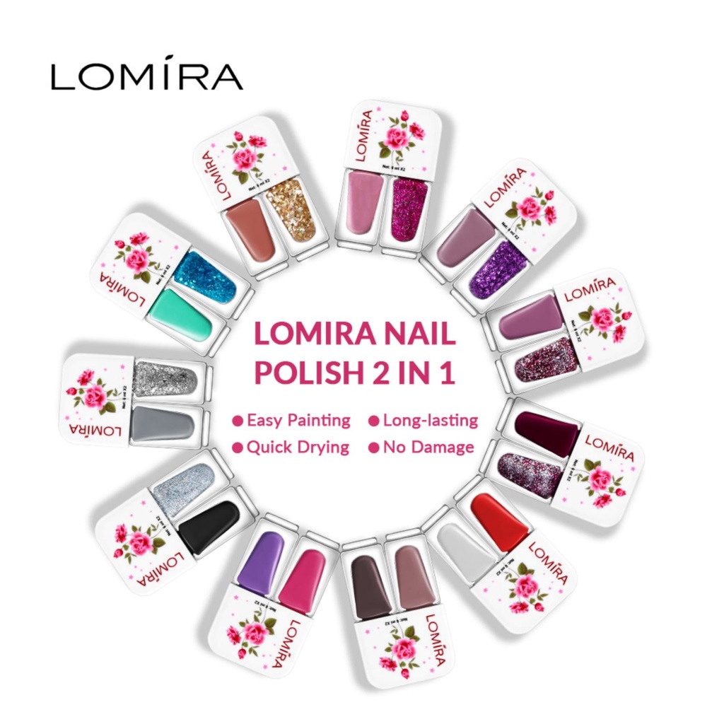 [Per Pc] Kutek Lomira 2in1 Nail Polish Cat Kuku Polos &amp; Glitter