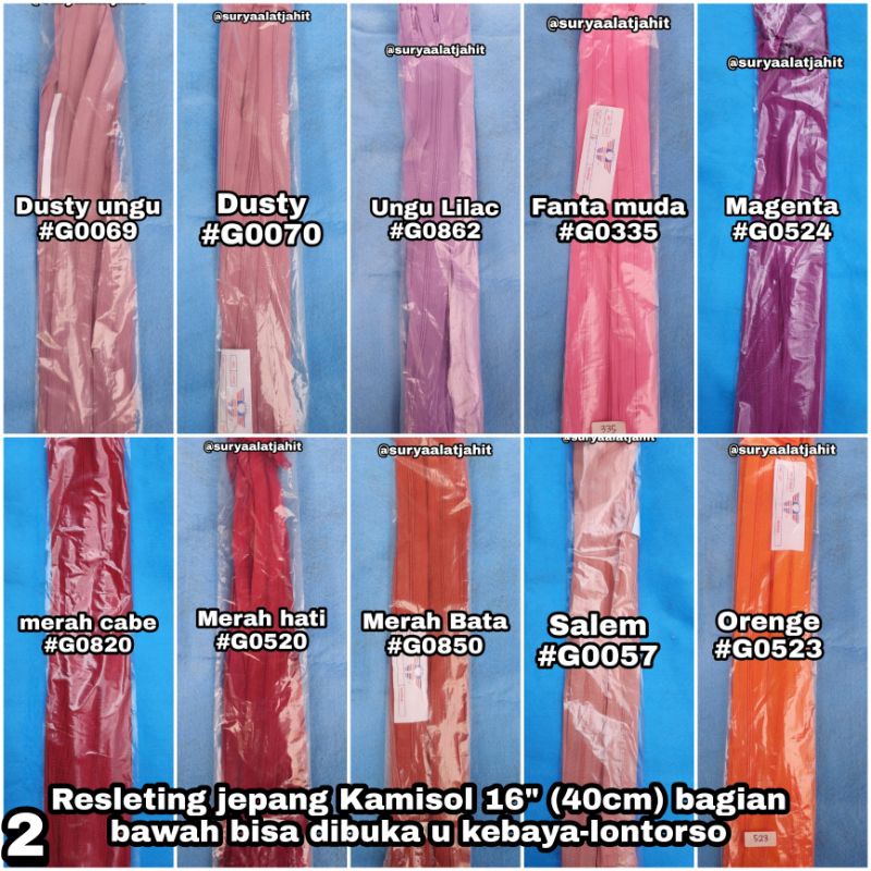 Resleting jepang kamisol 16in bawah bisa dibuka =rp.69.500/lsn