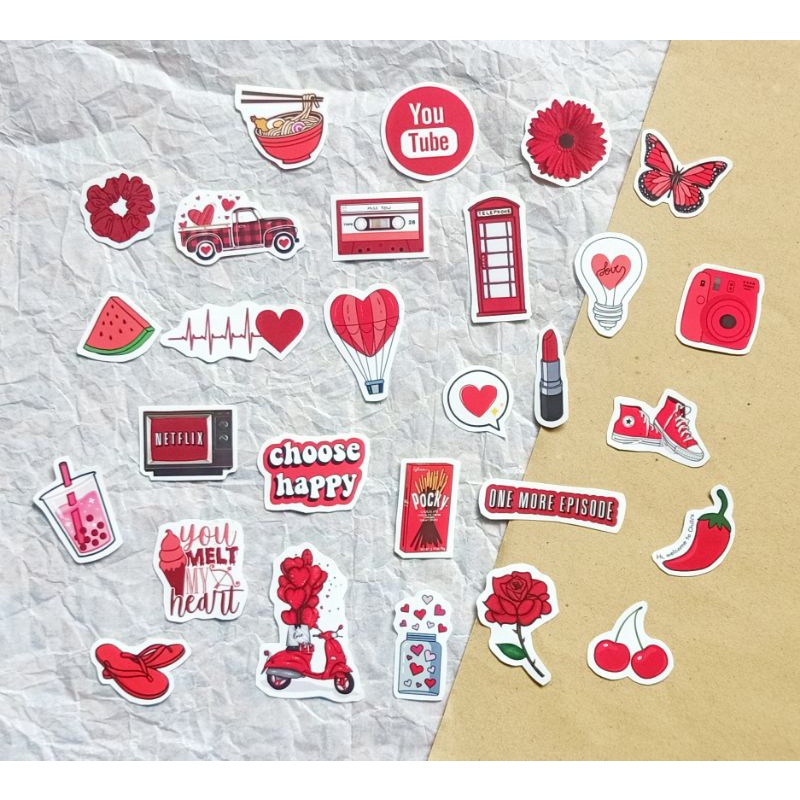 

(NEW) STICKER DECO AESTHETIC MERAH BAHAN VINYL GLOSSY