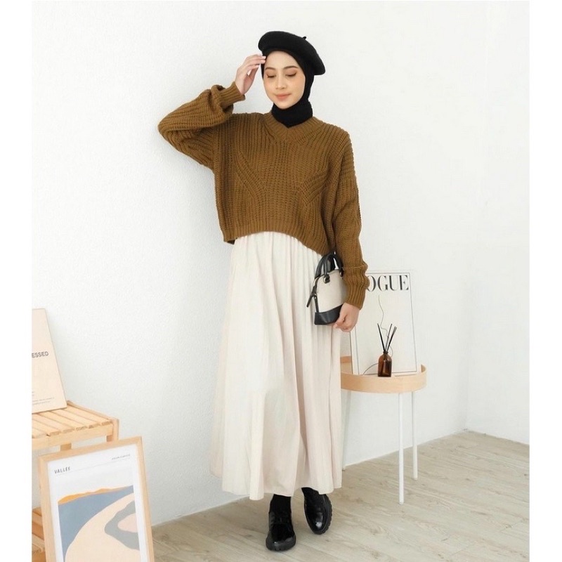 HANNA SWEATER CROP TOP SIDO BOLONG NARA KNIT / OVERSIZED SWEATER / RAJUT TEBAL LENGAN PANJANG