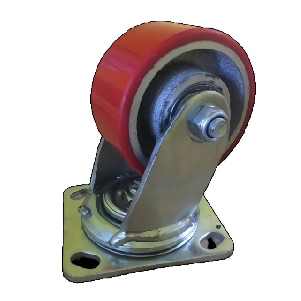 Roda Caster Troli / Trolly PU Merah 4 Inch Heavy Duty Hidup ( Putar ) Ranger Germany