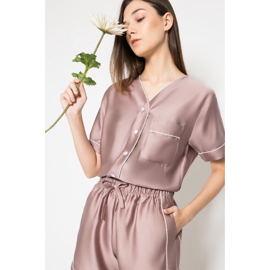 Mauve ORGANIC SILK Non-Collar Pajamas  Set Tencel Piyama-1