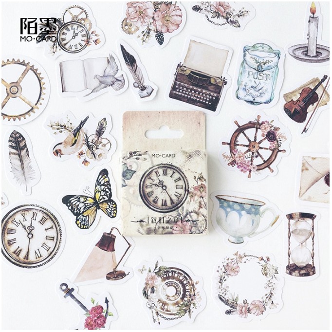 SET DIY STICKER OLD CLOCK DEKORASI SCRAPBOOK PLANNER DIARY (46pcs)