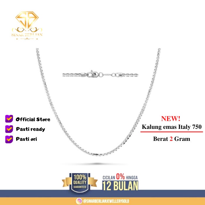 Sinar Berlian Jewellery - Kalung Emas Putih Asli Italy 750 2 Gram 030