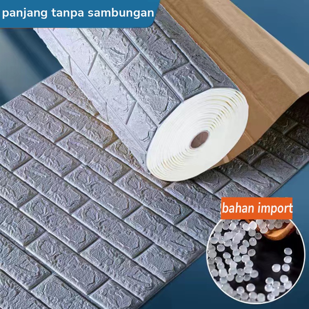 sticker dinding panjang tanpa sambungan / wallpaper gulungan tanpa sambungan pola bata 3D / wallpaper hiasan dekorasi kamar / walpaper tahan air tidak lembab 5pcs x (0.7x0.77m)-Abu-abu