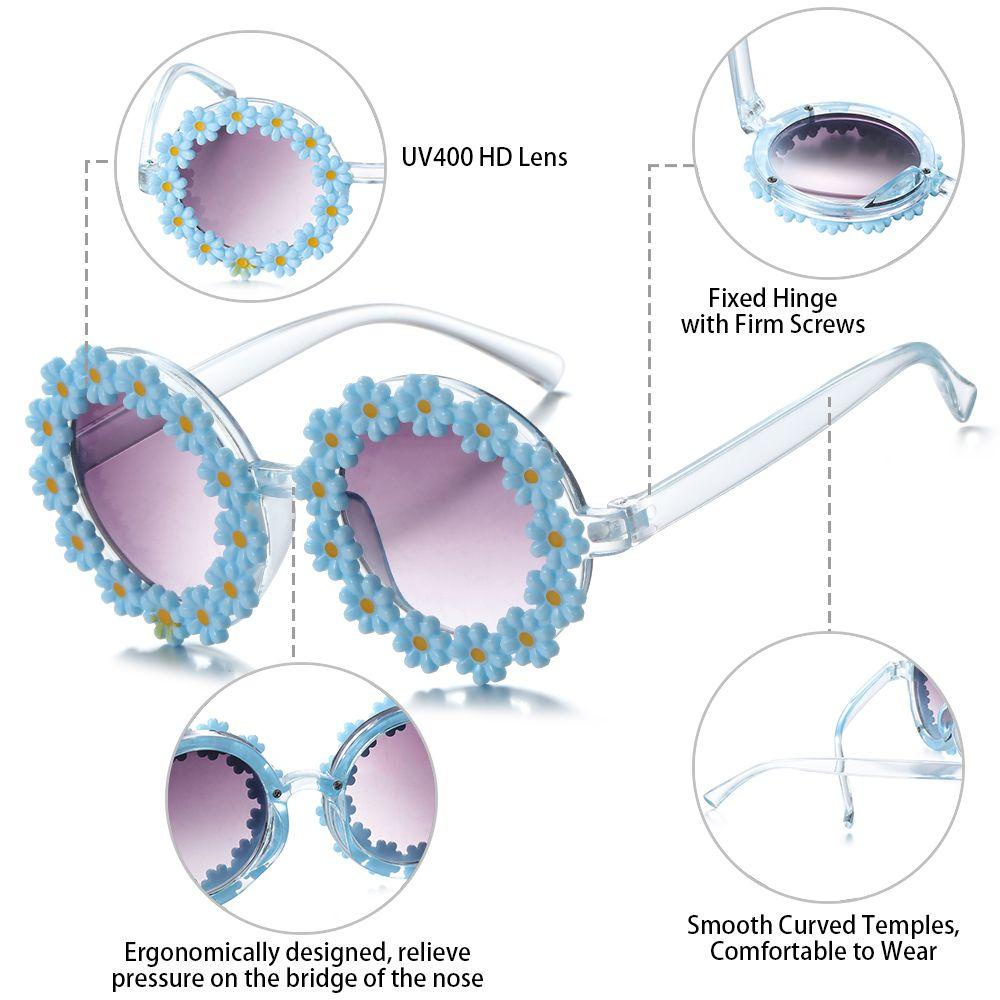 Kacamata Hitam Bentuk Bulat Motif Bunga Daisy Untuk Anak