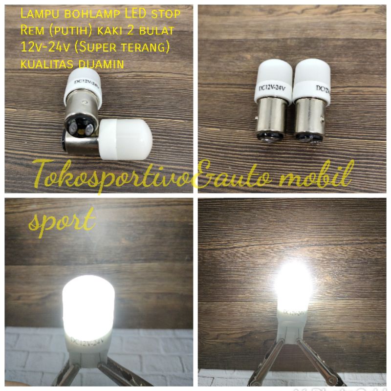 Lampu bohlamp LED Rem Stop rem mobil kaki 2 bulat putih LED mobil Rem Lampu Stop 1set isi 2pcs