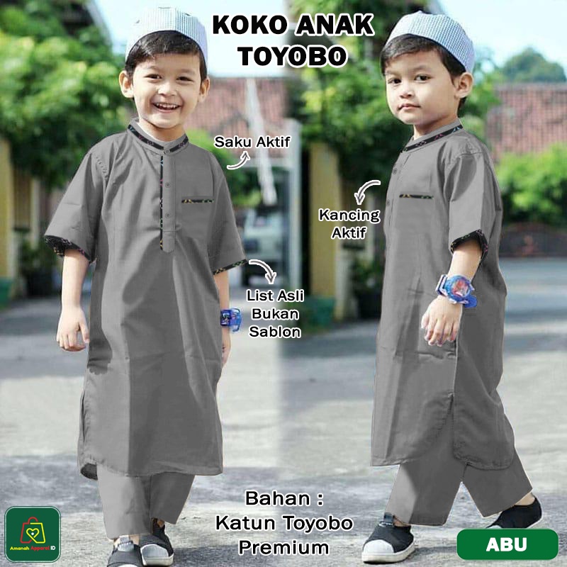 Setelan Baju Muslim KOKO ANAK TOYOBO Bahan Katun Toyobo Premium Ukuran XS - L Usia 2 - 15 Tahun / 18047-18053