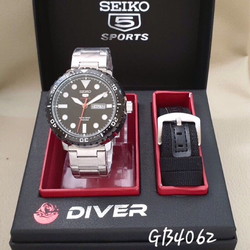 Jam Tangan Pria Seiko 5 Diver Sports Free Tali Kanvas Include Box Original Seiko