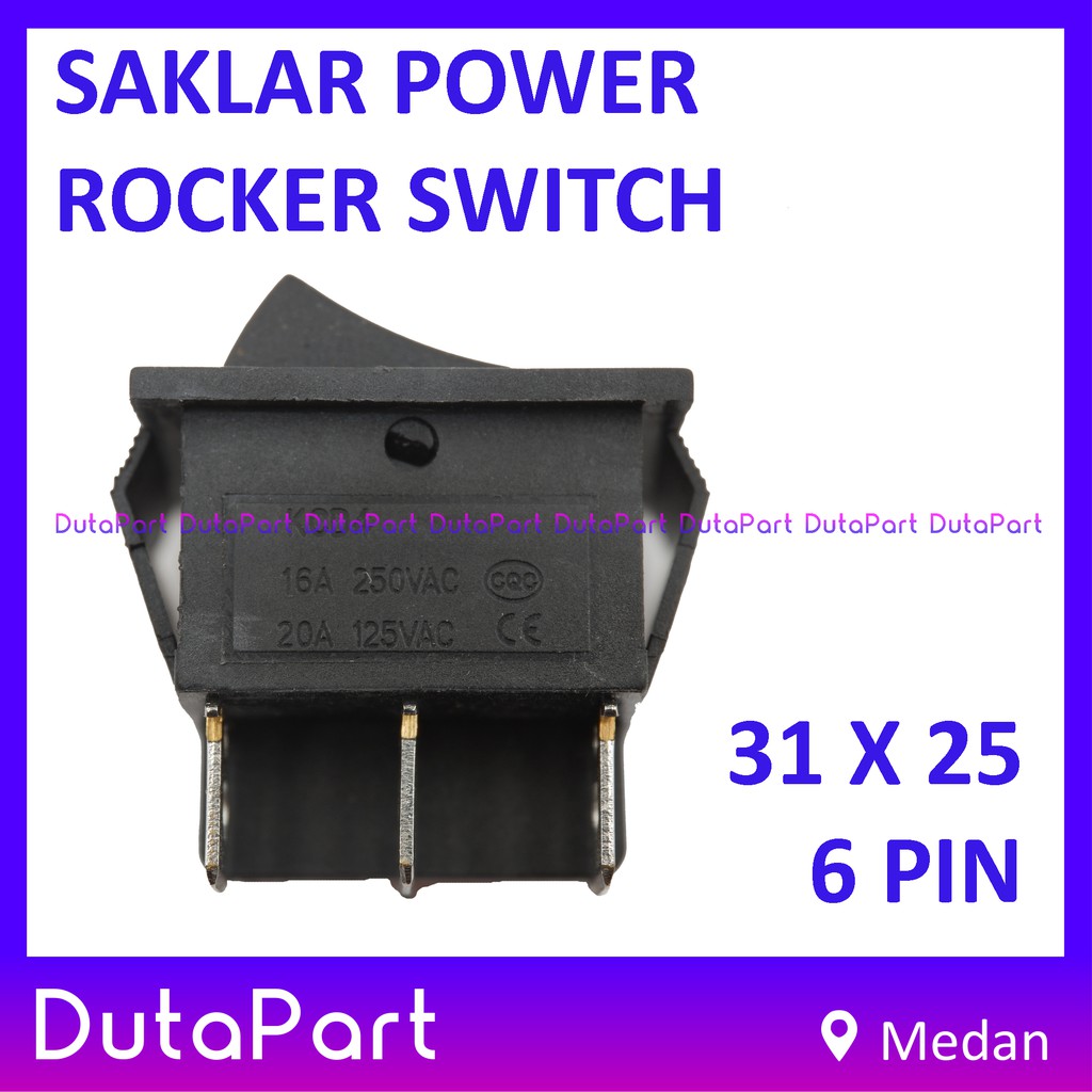 Saklar Power Rocker Switch ON OFF 35mm x 21mm 6 PIN Kaki 16A 250VAC