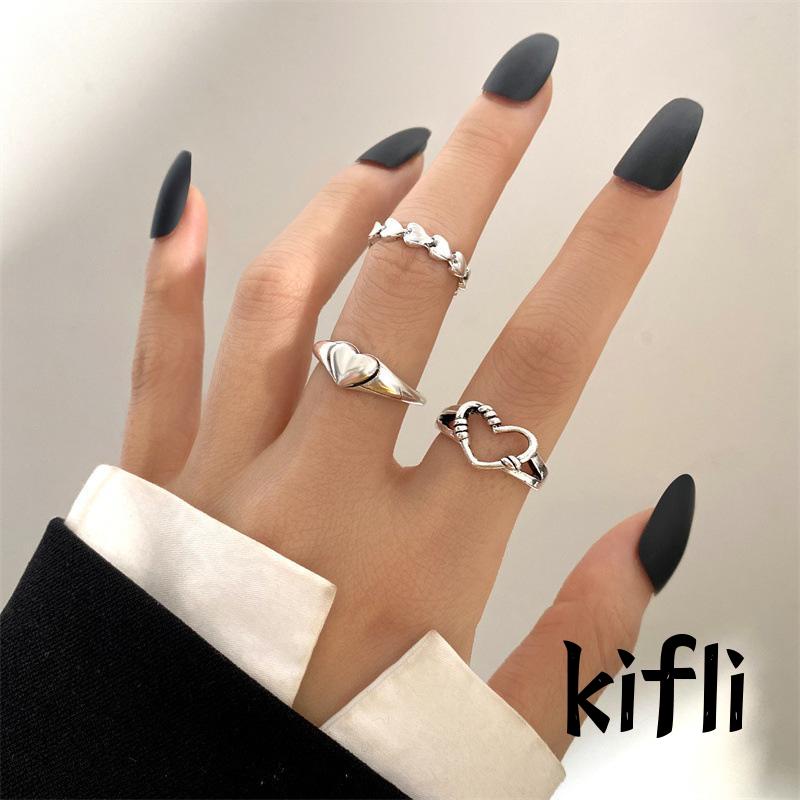 3PCS / Set Cincin Model Terbuka,Bahan Metal Desain Hati,Gaya Retro / Simple Kreatif,Untuk Wanita