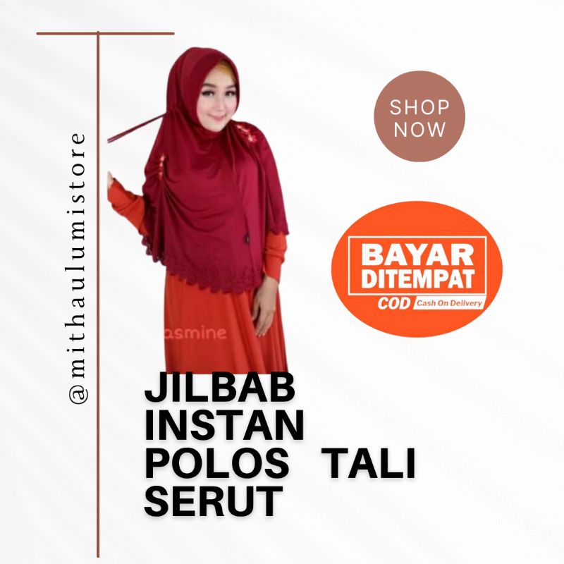 JILBAB INSTAN POLOS TALI LASER APLIKASI BUNGA SAMPING