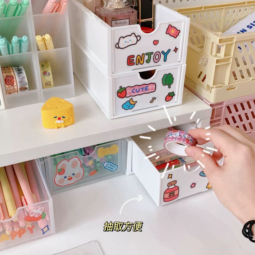 [littlecrab] Rak Kecil Penyimpanan Barang Kecil Pena Pita Brush Aesthetic Stackable Mini Drawer Box Room Decoration Storage Box Stationary Kit Korean Style Organizer