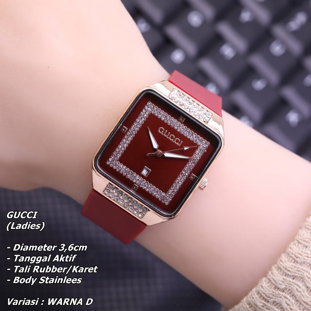 JAM TANGAN WANITA FASHION TALI RUBBER BODY SEGI TANGGAL AKTIF