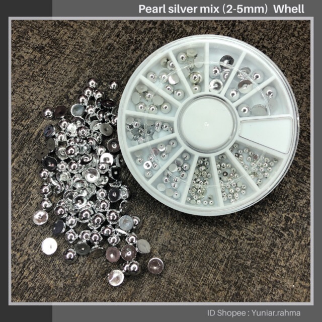 Pearl Silver mix 2-5mm kemasan whell , nail art , henna art