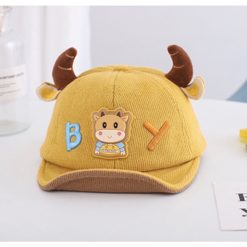Topi Baseball Anak Bayi Balita Model Cute Cow Untuk Anak Laki Anak Perempuan-Kuning