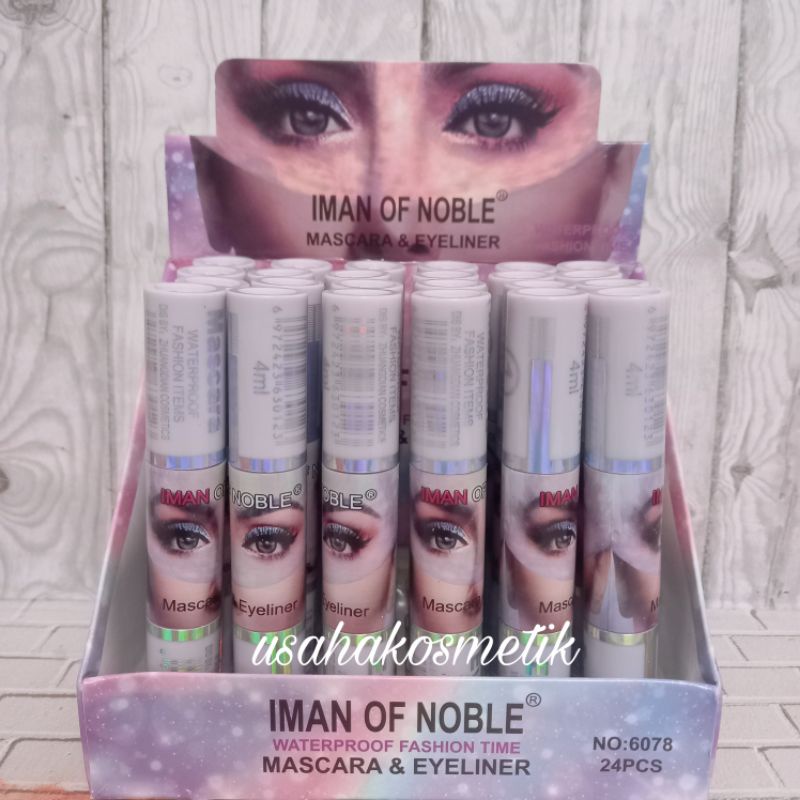 TERMURAH IMAN OF NOBLE MASCARA &amp; EYELINER 2IN1 PEACH WATERPROOF 24 JAM NO.6080