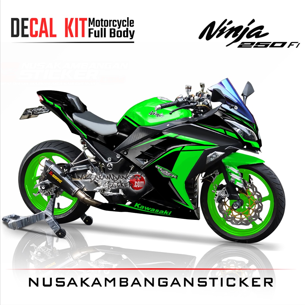 Stiker Decal Motor Kawasaki Ninja 250 fi Full Body Hitam Hijau New Grafis Racing Team Sticker Varias
