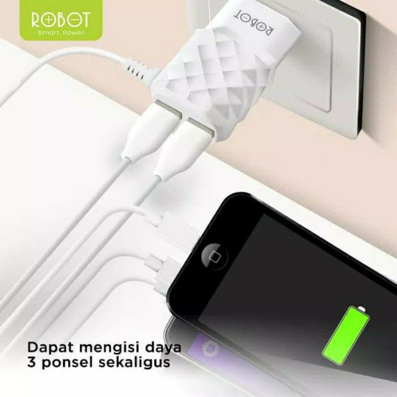 Robot RT-K5 Dual USB Output 2.1A Charger 3 Device 2 USB + Micro USB