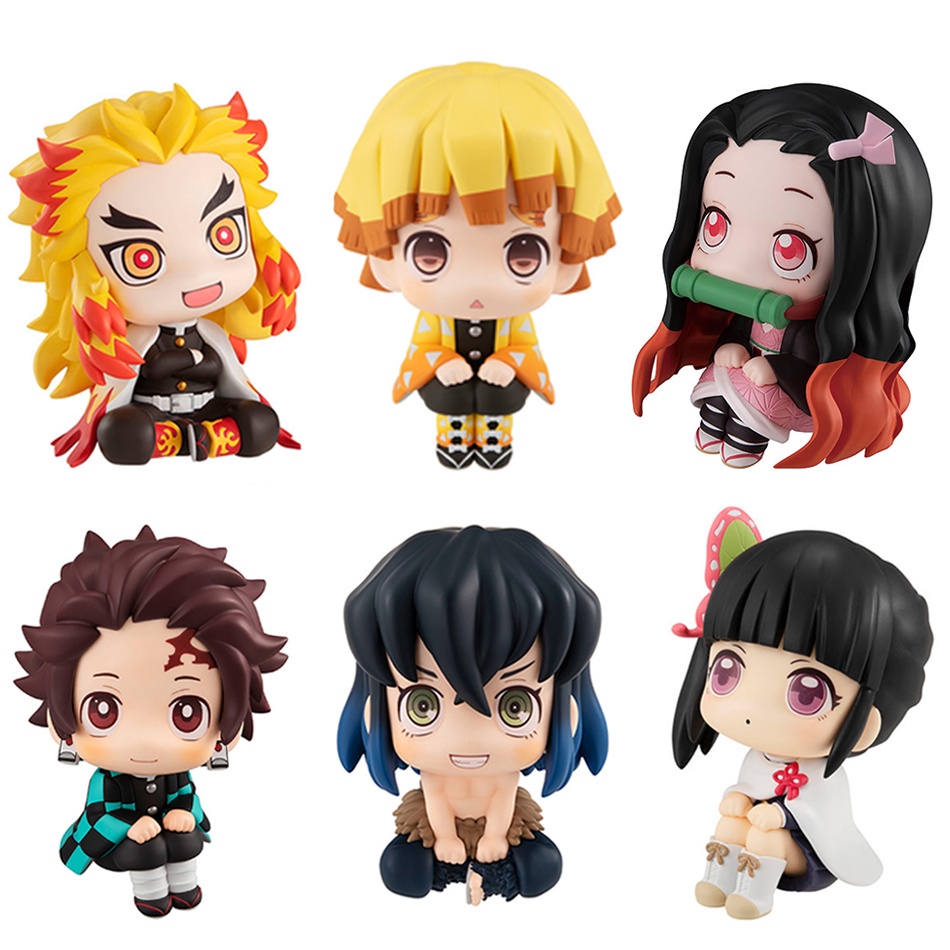 6pcs / Set Mainan Action Figure Demon Slayer Tanjiro Nezuko Zenitsu Inosuke Rengoku Giyu Shinobu Mitsuri Obanai Sanemi Gyomei 6.5cm