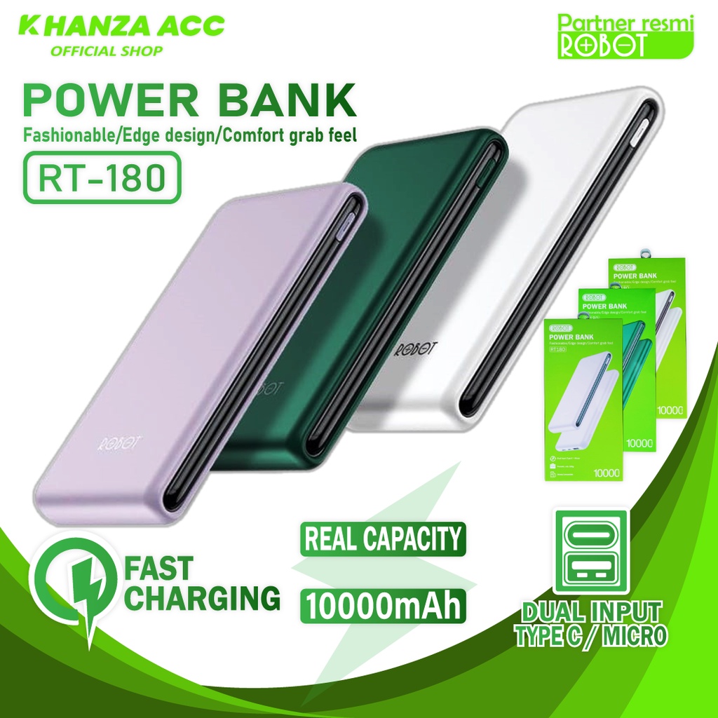 KHANZAACC ROBOT RT180 PowerBank 10000mAh Dual Input Port Type C &amp; Micro USB