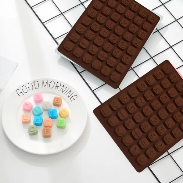 Cetakan Coklat Huruf Angka Simbol 48 Grid Silicone Baking Molds Cetakan Coklat Jelly Pudding Es Batu Huruf Angka 48 Grid Silicone TERMURAH TERLARIS