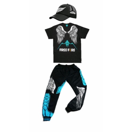 Setelan Celana,Kaos Dan Topi Gaming Ff Anak Pria
