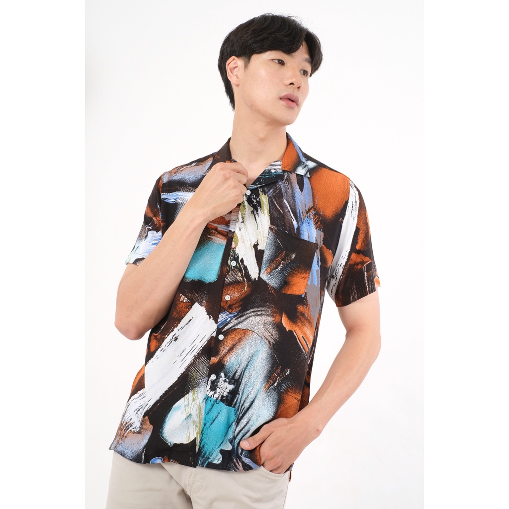 SANVANINA Kemeja Hawaiian Pantai Motif Abstrak Kasual Hitam - Petra Casual Hawai Shirt E-2027