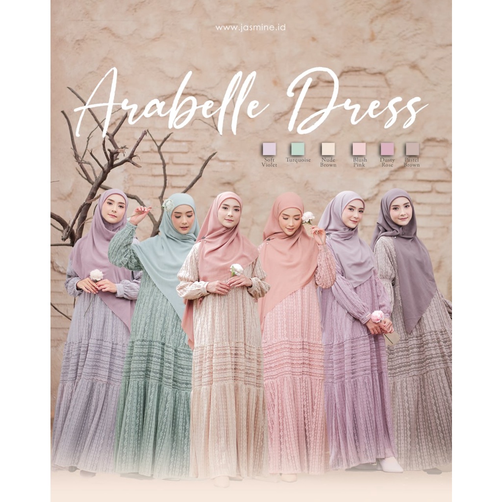 ARABELLE DRESS BY JASMINE GAMIS SYARI BUSUI MUSLIM CANTIK ELEGANT MEWAH CASUAL BAHAN BRUKAT FEUILLES