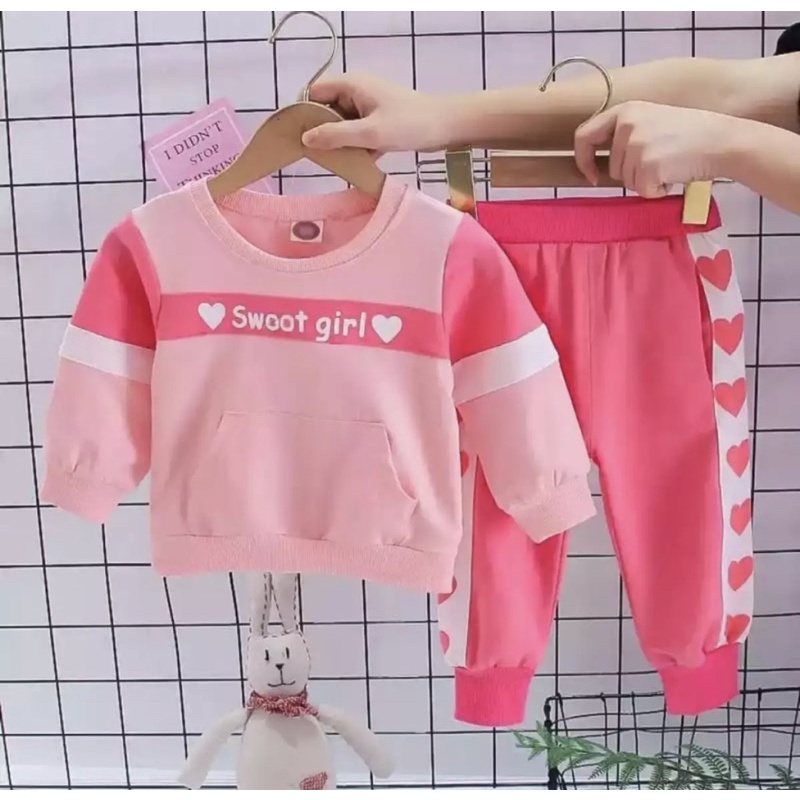 promo baju anak setelan sweater anak motif perempuan 1-5 tahun grosir