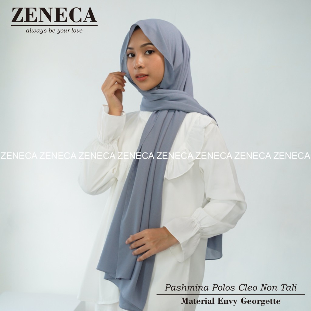 Zeneca Jilbab Pashmina Polos Pasmina Cleo Bahan Envy Georgette Size Jumbo Kualitas Premium Gratis Ongkir Bisa COD-3