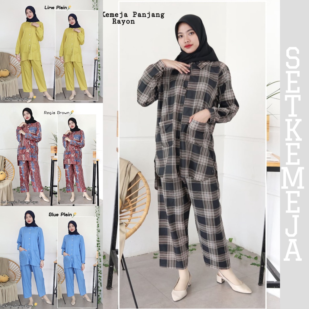 IZANY Piyama Set Kemeja Panjang / Daily Set Kemeja Panjang RAYON