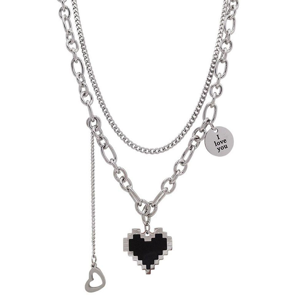 Preva Kalung Lapisan Ganda Ins Gaya Titanium Steel Hati Fashion Perhiasan Kalung Untuk Wanita Rantai Klavikula