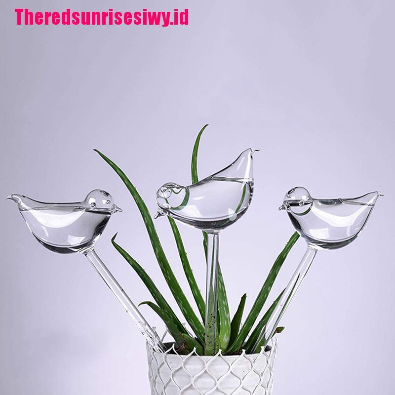 %Home &amp; living%%Plant Waterer Self Watering Globes, Bird Shape Hand Blown Clear Aqua Bulbs