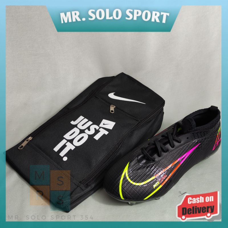 Tas Sepatu Nike Warna Hitam 2 Resleting - Tas Warna Hitam Text Putih