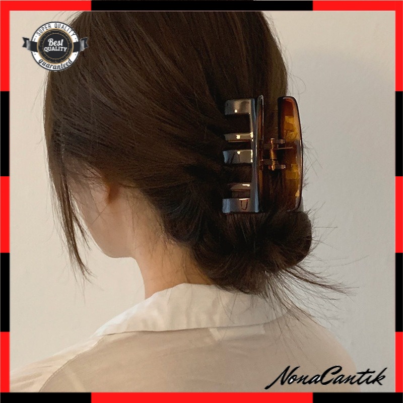 Jepit Rambut Salon Transparan 7.7cm Model Kotak Jedai Transparan Motif Macan Square Hair Claw Clips