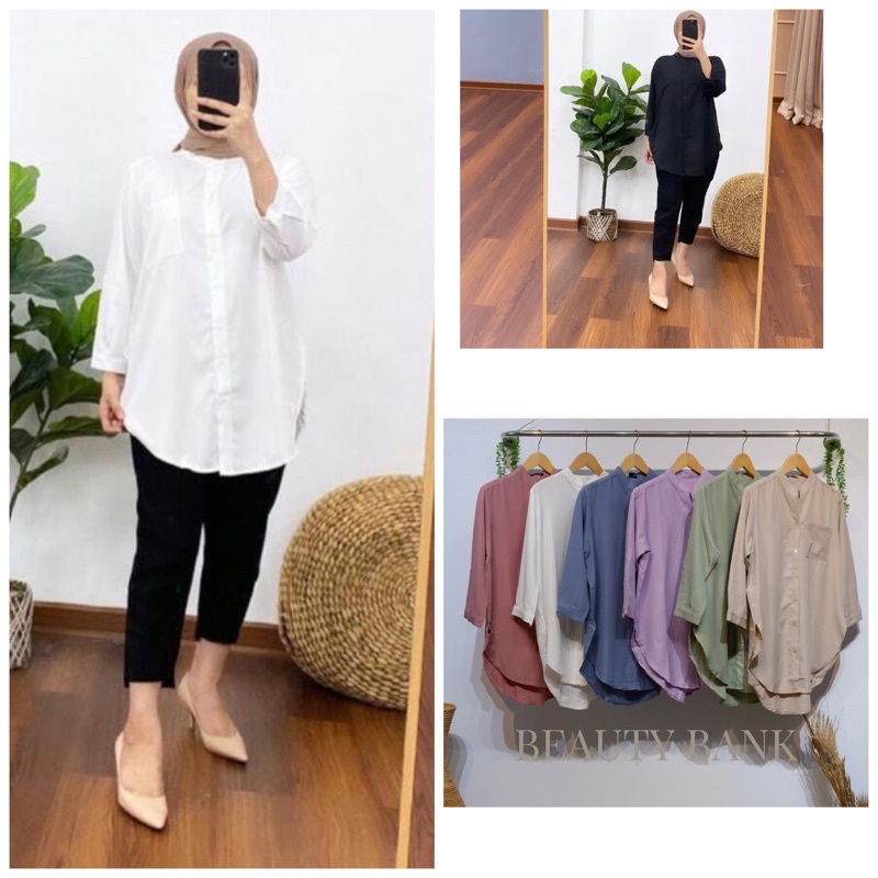 Kemeja Tunik Polos Shakila Premium Mango Stretch Botegga/ Atasan Muslim Wanita