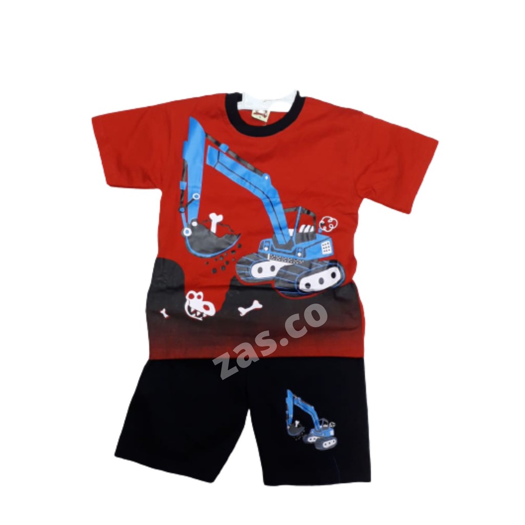 Baju Anak Laki Laki / Kaos Anak Laki Laki / Setelan Anak Laki Laki Motif Mobil Beko Orens1-10 Tahun